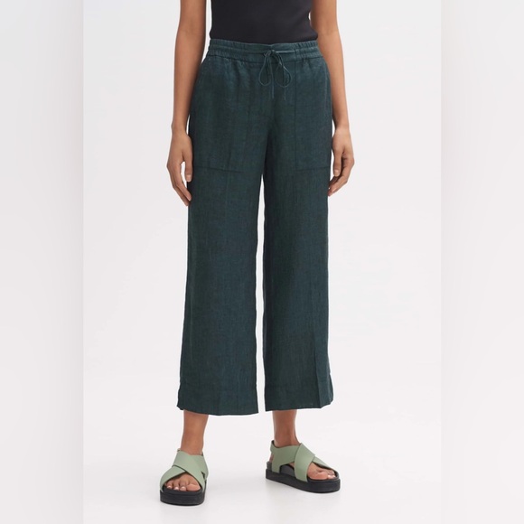 Opus Pants - OPUS Linen Madeka Fresh Wide Leg Cropped Trousers Pants in Dark Emerald Size 38